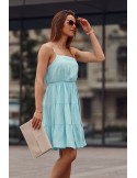 Dress with thin straps and ruffles, blue PR3214 - Online store - Boutique